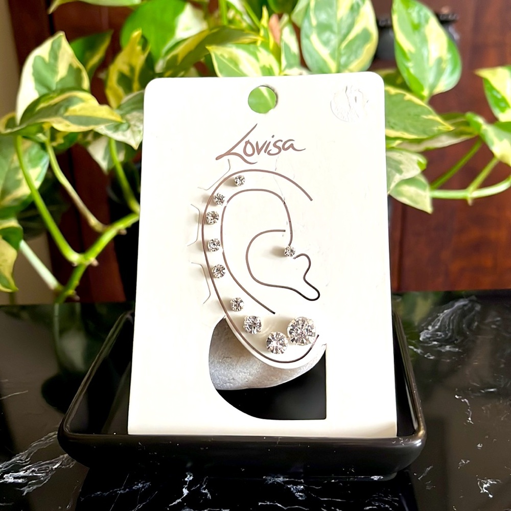 💎🤍Rhodium Diamante Classic & Versatile Stud Ear Stackers- 10pc- NWT-Unisex